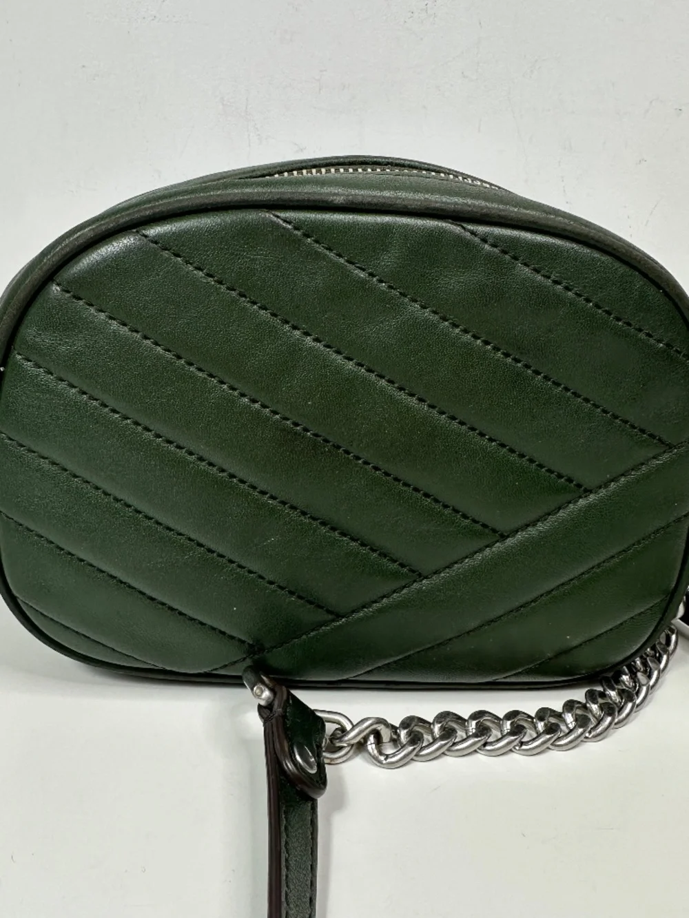 USED Tory Burch Kira Chevron Leather Camera Bag - Small In Green